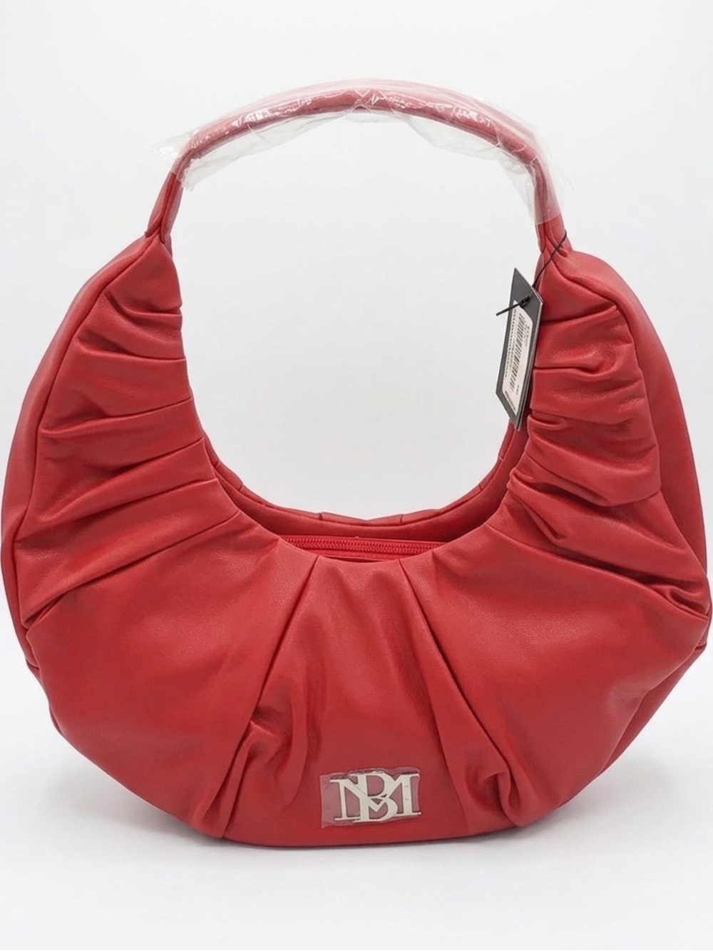 Badgley Mischka Cherry Red Pleated Vegan Leather Shoulder bag NWT
